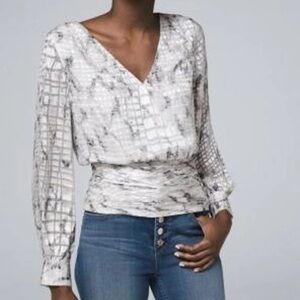White House Black Market WHBM Long Sleeve Wrap Snakeskin Blouse Career Medium